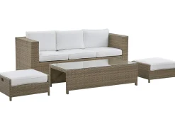 Set salotto da giardino con tavolo e pouf 5 posti BELLUNO Rattan sintetico (PE) Bianco