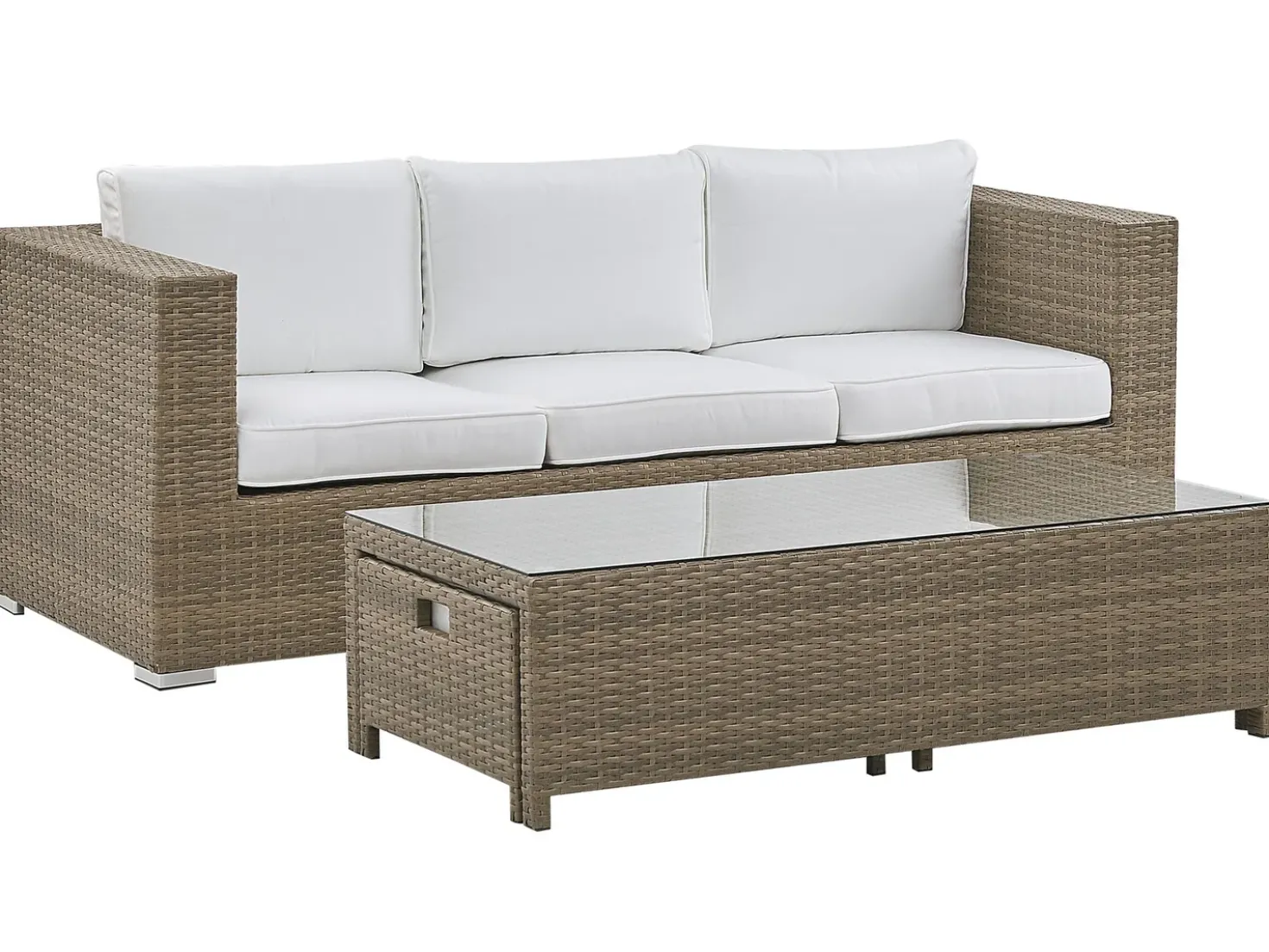 Set salotto da giardino con tavolo e pouf 5 posti BELLUNO Rattan sintetico (PE) Bianco