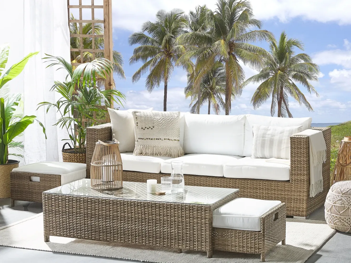 Set salotto da giardino con tavolo e pouf 5 posti BELLUNO Rattan sintetico (PE) Bianco