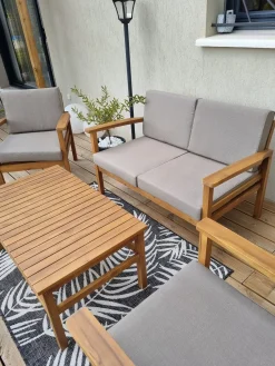 Set salotto da giardino con tavolo e pouf 4 posti MANILA Legno d'acacia Marrone chiaro