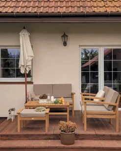 Set salotto da giardino con tavolo e pouf 4 posti MANILA Legno d'acacia Marrone chiaro