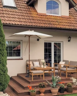 Set salotto da giardino con tavolo e pouf 4 posti MANILA Legno d'acacia Marrone chiaro