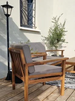 Set salotto da giardino con tavolo e pouf 4 posti MANILA Legno d'acacia Marrone chiaro