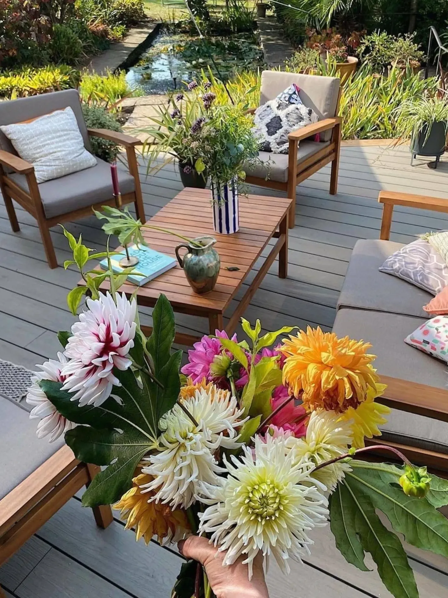 Set salotto da giardino con tavolo e pouf 4 posti MANILA Legno d'acacia Marrone chiaro
