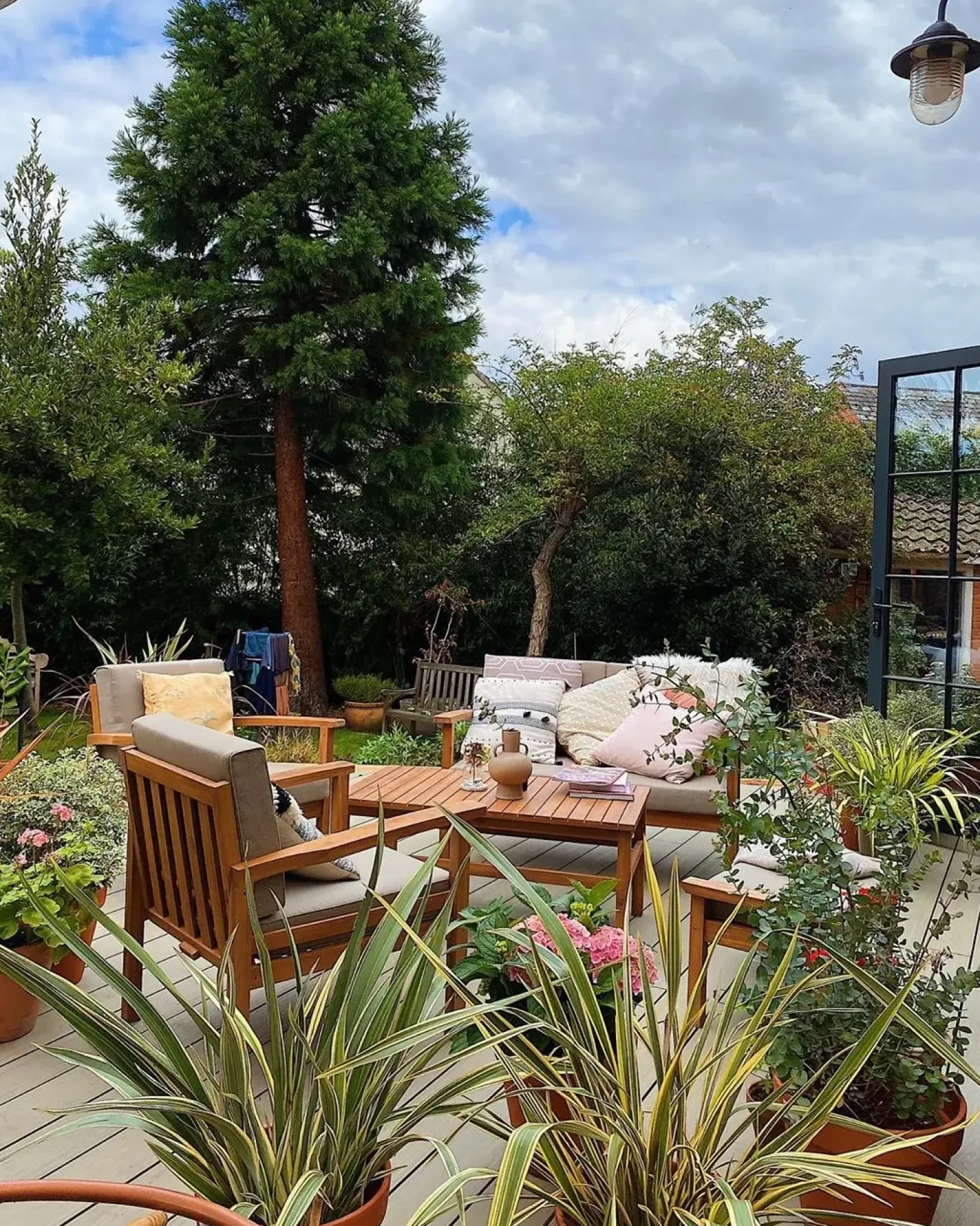 Set salotto da giardino con tavolo e pouf 4 posti MANILA Legno d'acacia Marrone chiaro