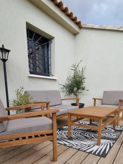Set salotto da giardino con tavolo e pouf 4 posti MANILA Legno d'acacia Marrone chiaro