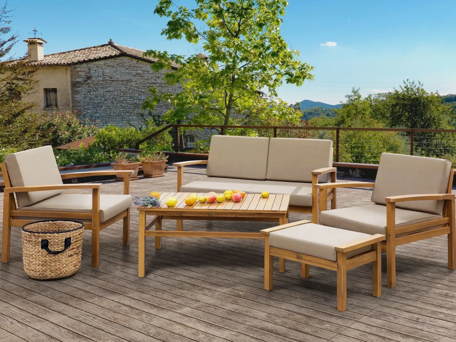 Set salotto da giardino con tavolo e pouf 4 posti MANILA Legno d'acacia Marrone chiaro