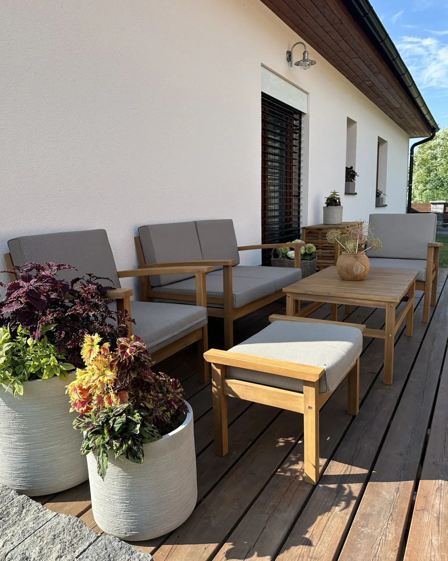 Set salotto da giardino con tavolo e pouf 4 posti MANILA Legno d'acacia Marrone chiaro
