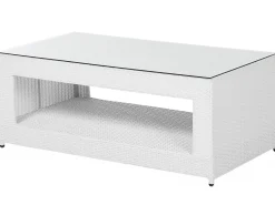 Set salotto da giardino con tavolo e pouf 6 posti ROMA Rattan sintetico (PE) Bianco