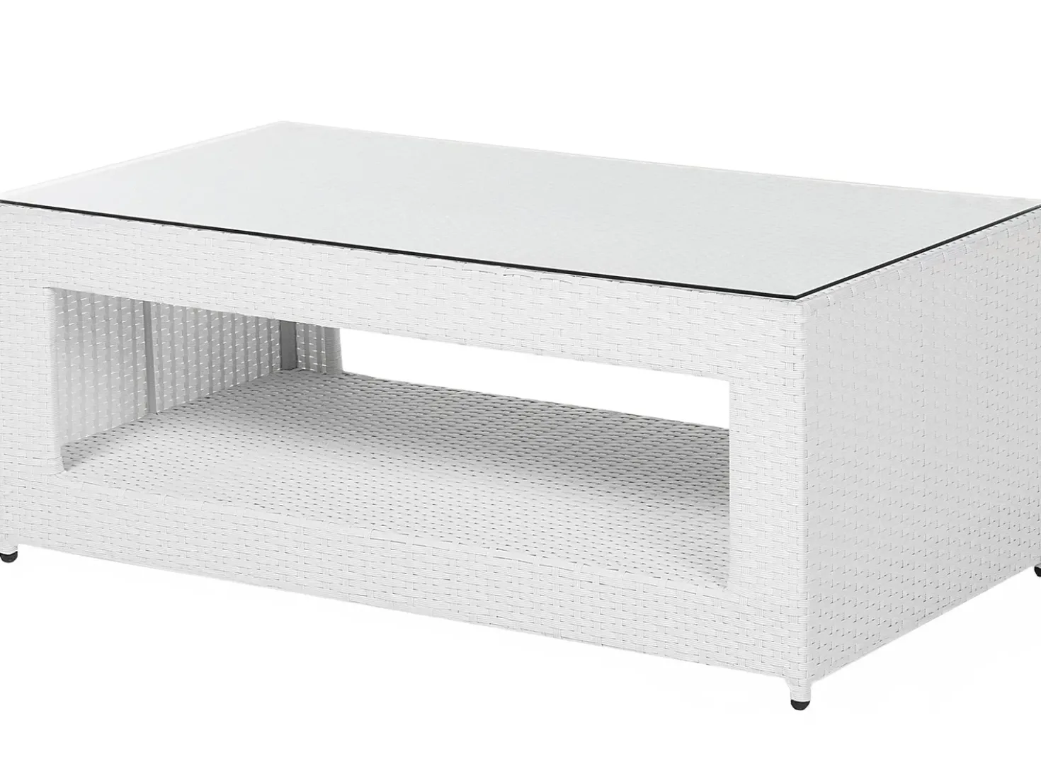 Set salotto da giardino con tavolo e pouf 6 posti ROMA Rattan sintetico (PE) Bianco