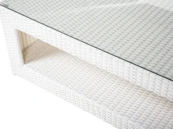 Set salotto da giardino con tavolo e pouf 6 posti ROMA Rattan sintetico (PE) Bianco