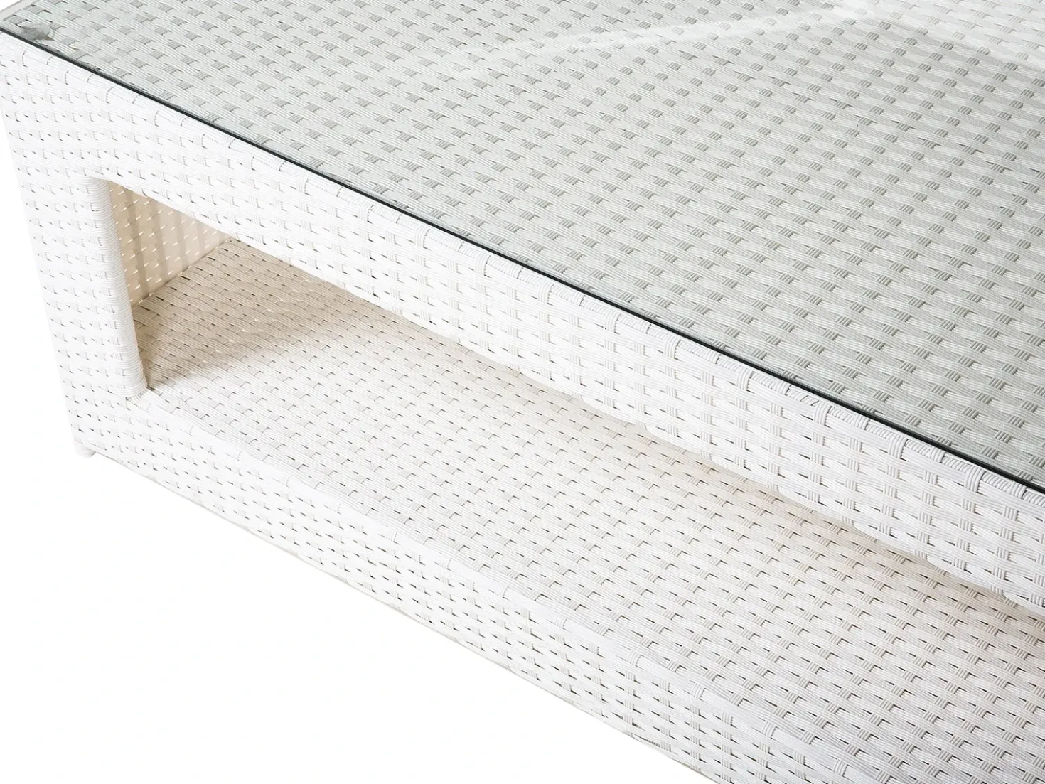 Set salotto da giardino con tavolo e pouf 6 posti ROMA Rattan sintetico (PE) Bianco