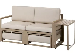 Set salotto da giardino con tavolo e pouf 2 posti NOCI Modulare Metallo Beige