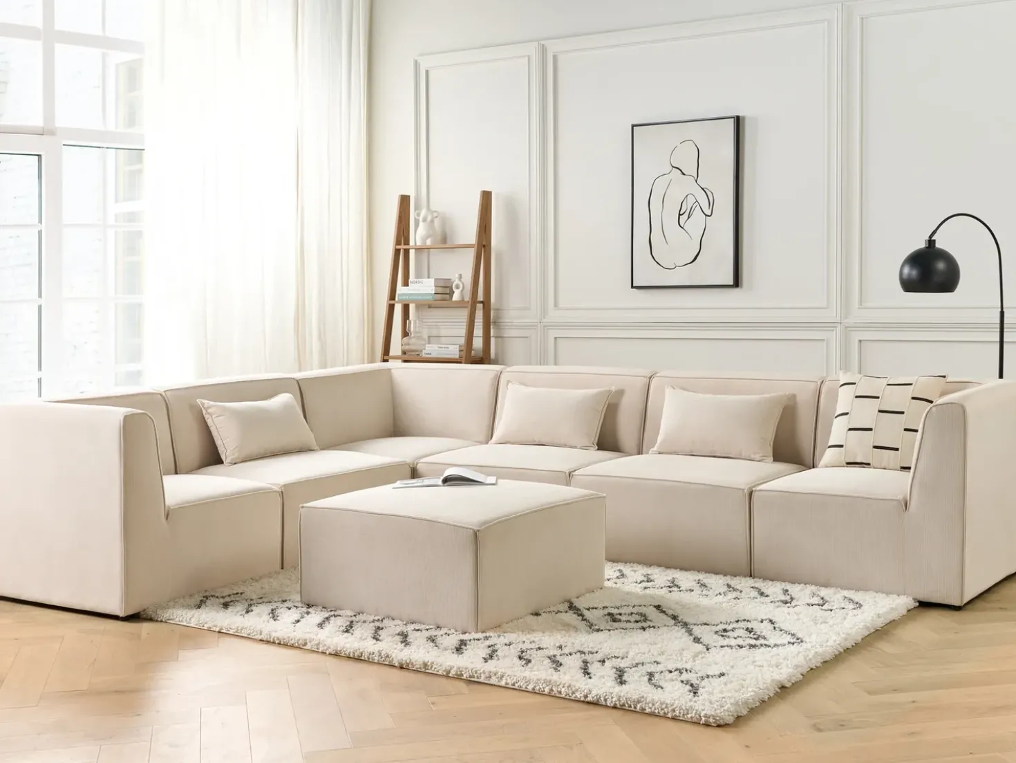 Sezione a 1 posto LEMVIG Velluto a coste Beige chiaro