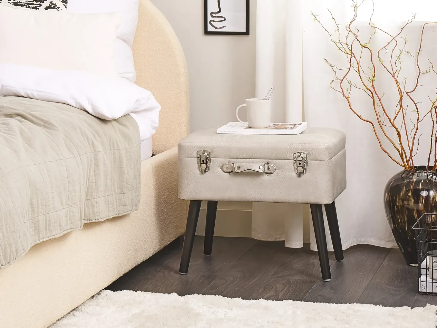 Sgabello contenitore MALLARD Pelle sintetica Beige
