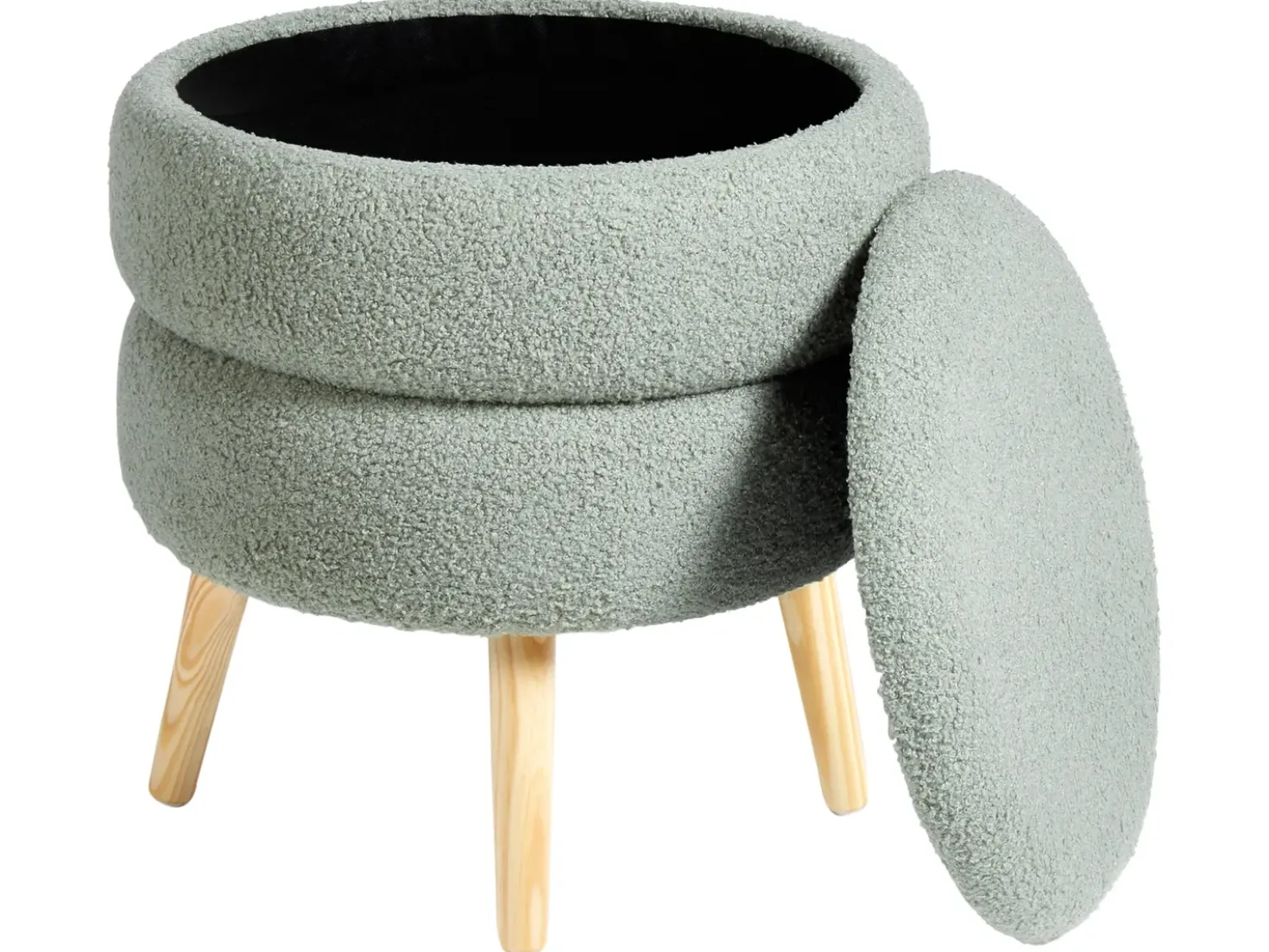 Sgabello contenitore OKATON Bouclé Verde