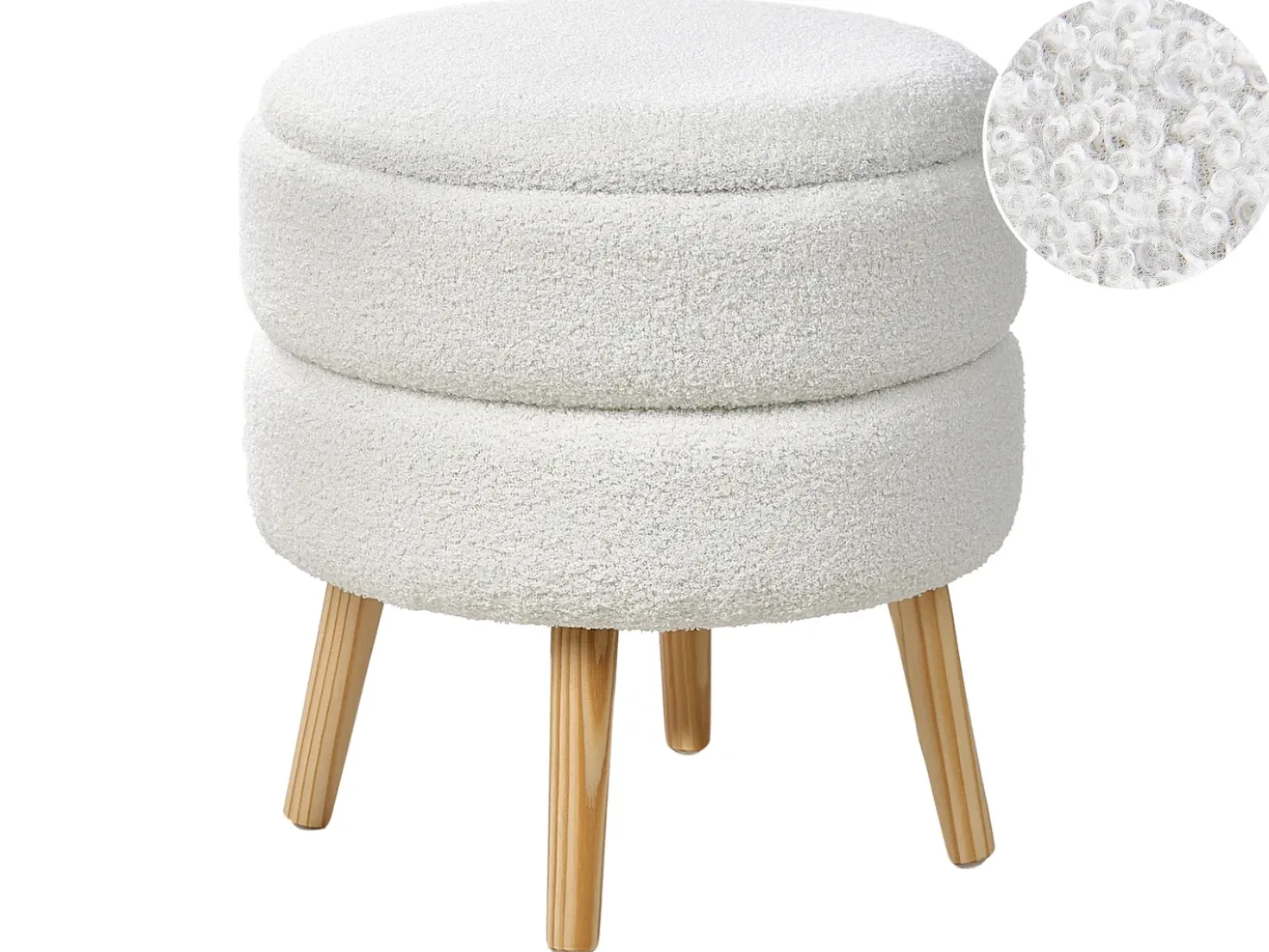 Sgabello contenitore OKATON Bouclé Bianco