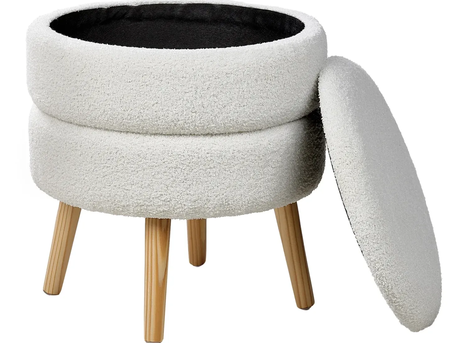 Sgabello contenitore OKATON Bouclé Bianco