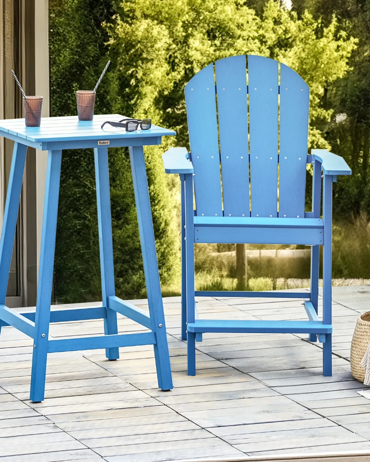 Sgabello da bar da giardino ADIRONDACK Materiale sintetico Blu