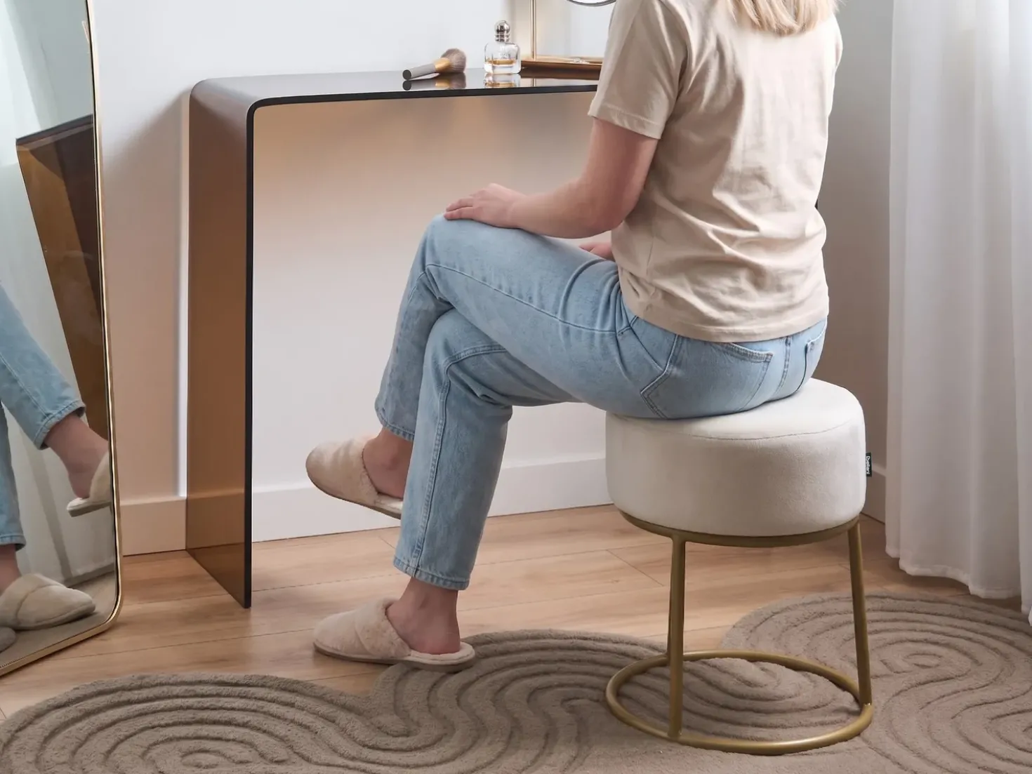 Sgabello DELCO Velluto Beige chiaro