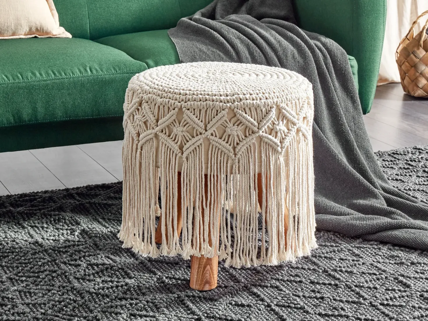 Sgabello Macramè NAWABAD Cotone Beige