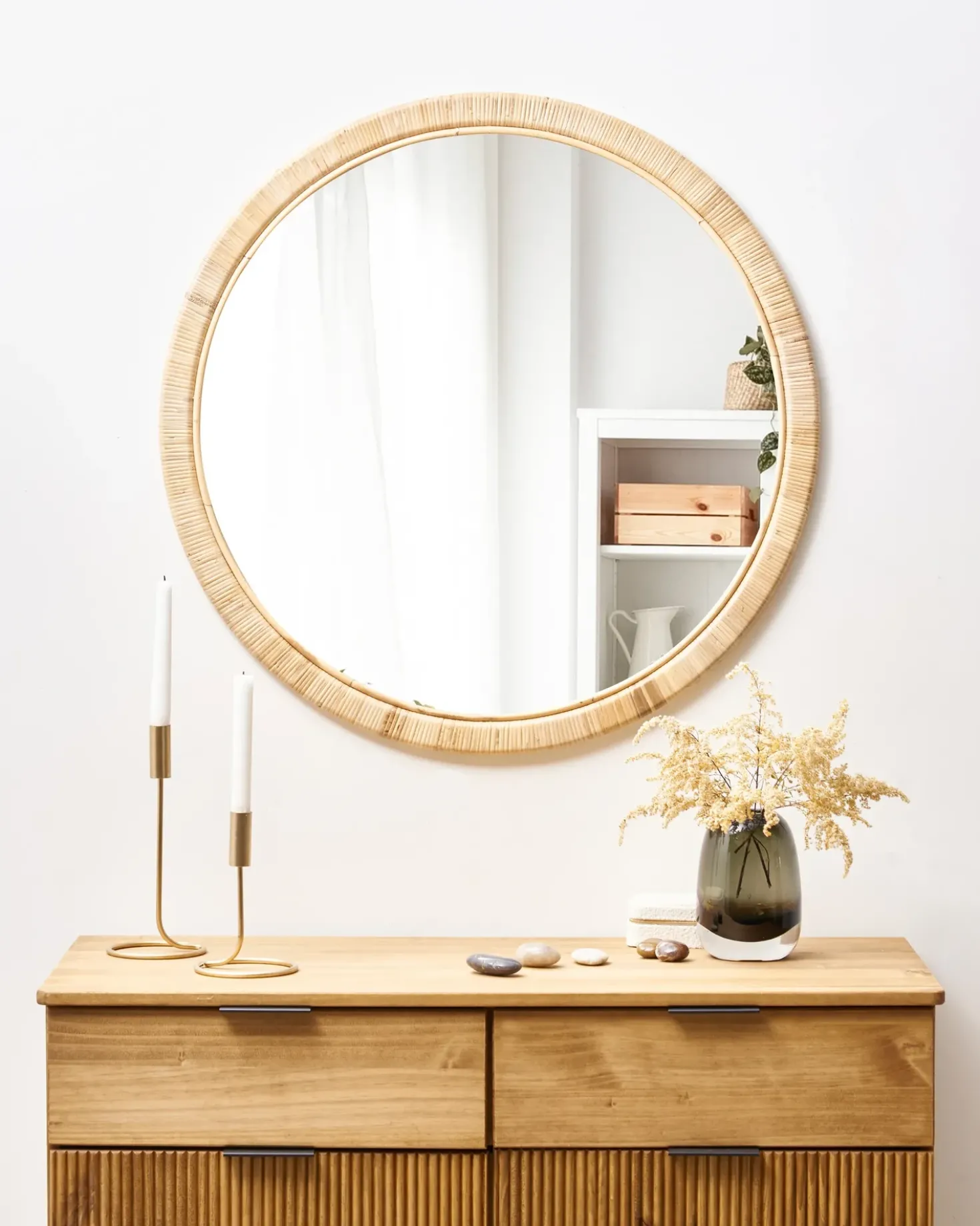 Specchio ANLEZY 80 cm 80 cm Rattan Naturale
