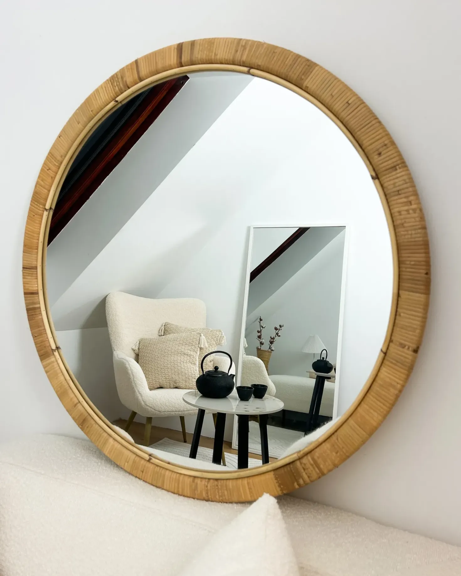 Specchio ANLEZY 80 cm 80 cm Rattan Naturale