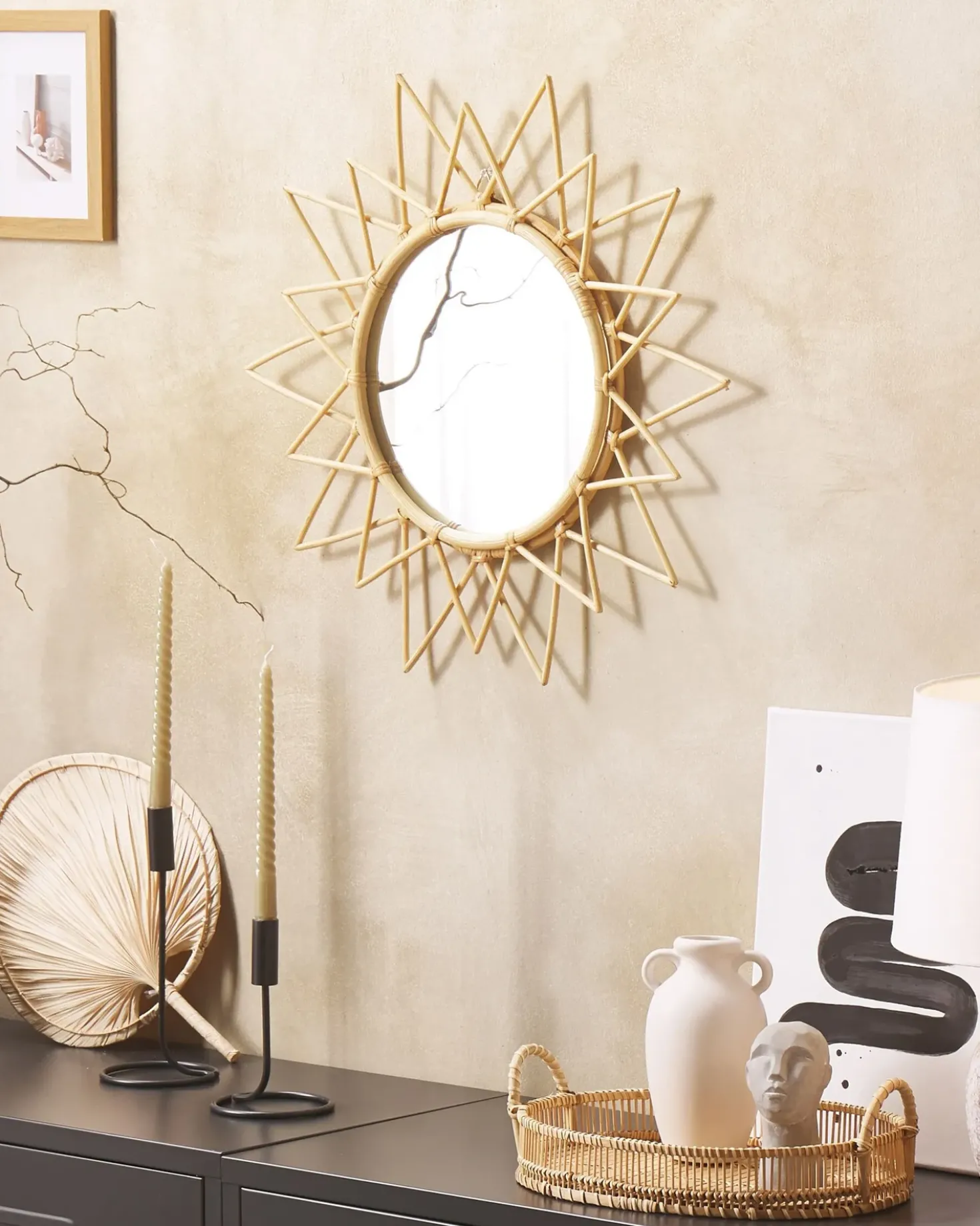Specchio AROEK 61 cm 61 cm Rattan Naturale