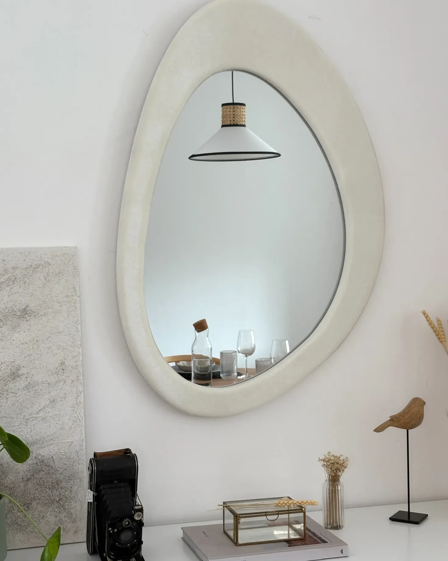 Specchio AUDES 60 cm 90 cm Velluto Bianco sporco