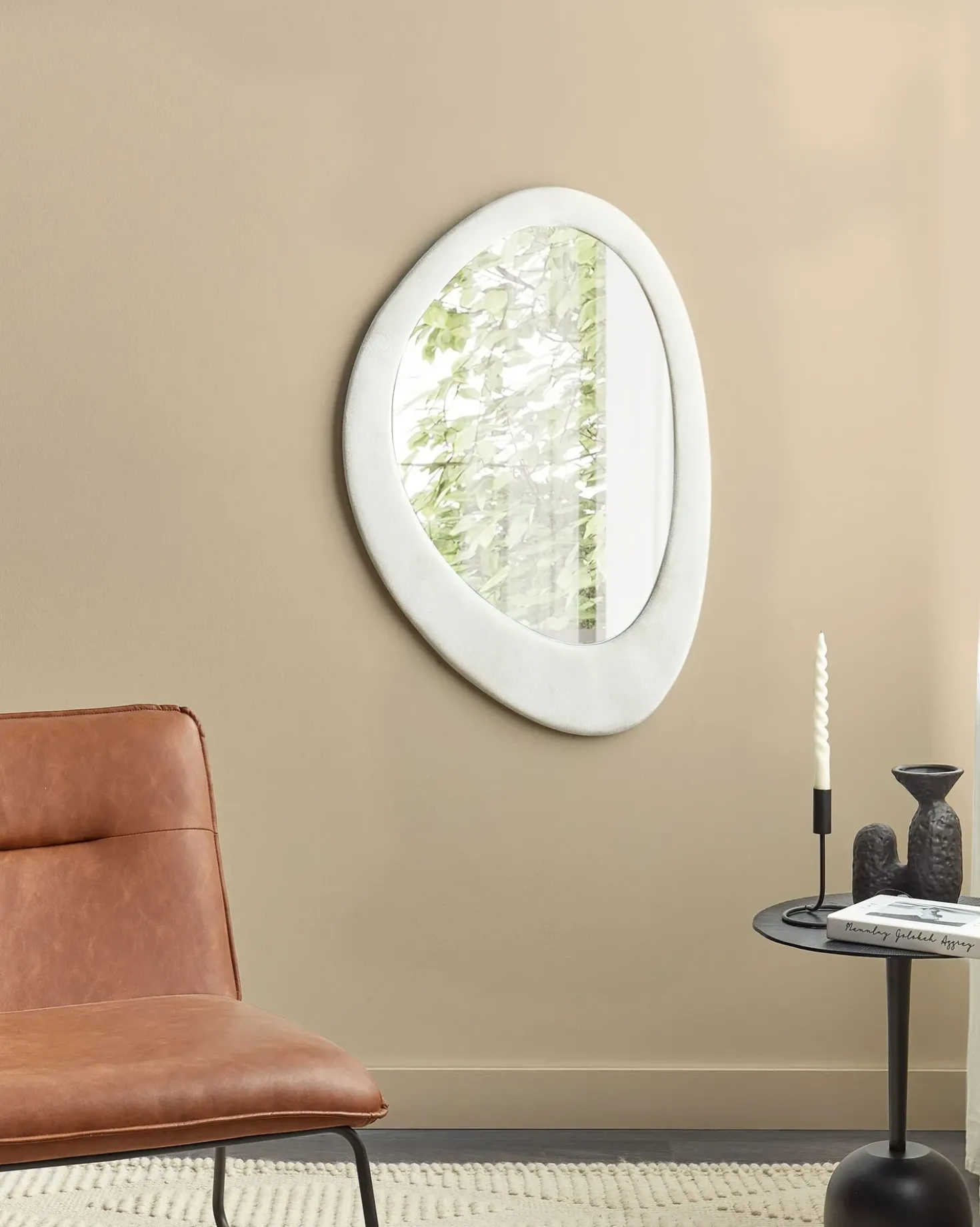 Specchio AUDES 60 cm 90 cm Velluto Bianco sporco