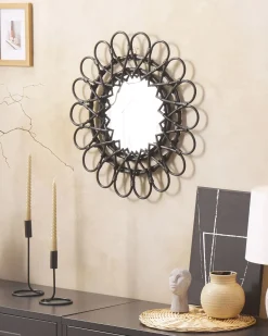 Specchio BABAI 60 cm 60 cm Rattan Nero
