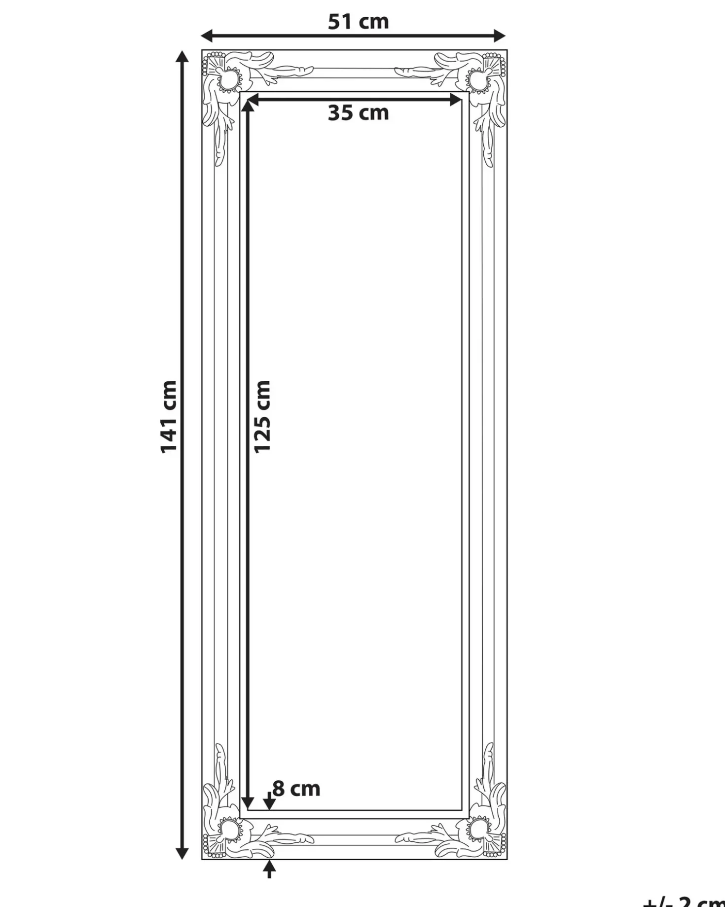 Specchio BELLAC 51 cm 141 cm Argento