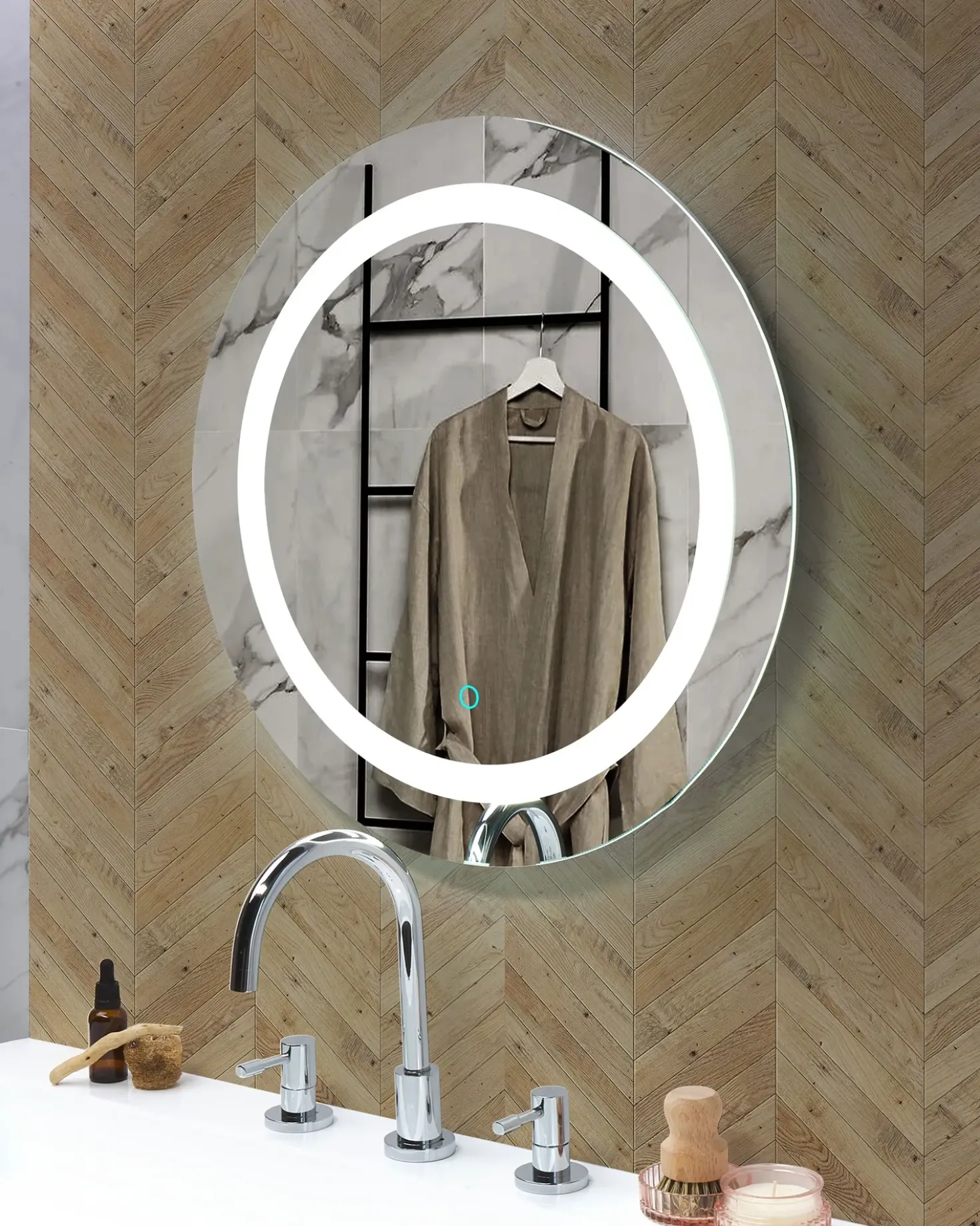 Specchio da bagno con luce LED SELUNE 58 cm 58 cm Argento