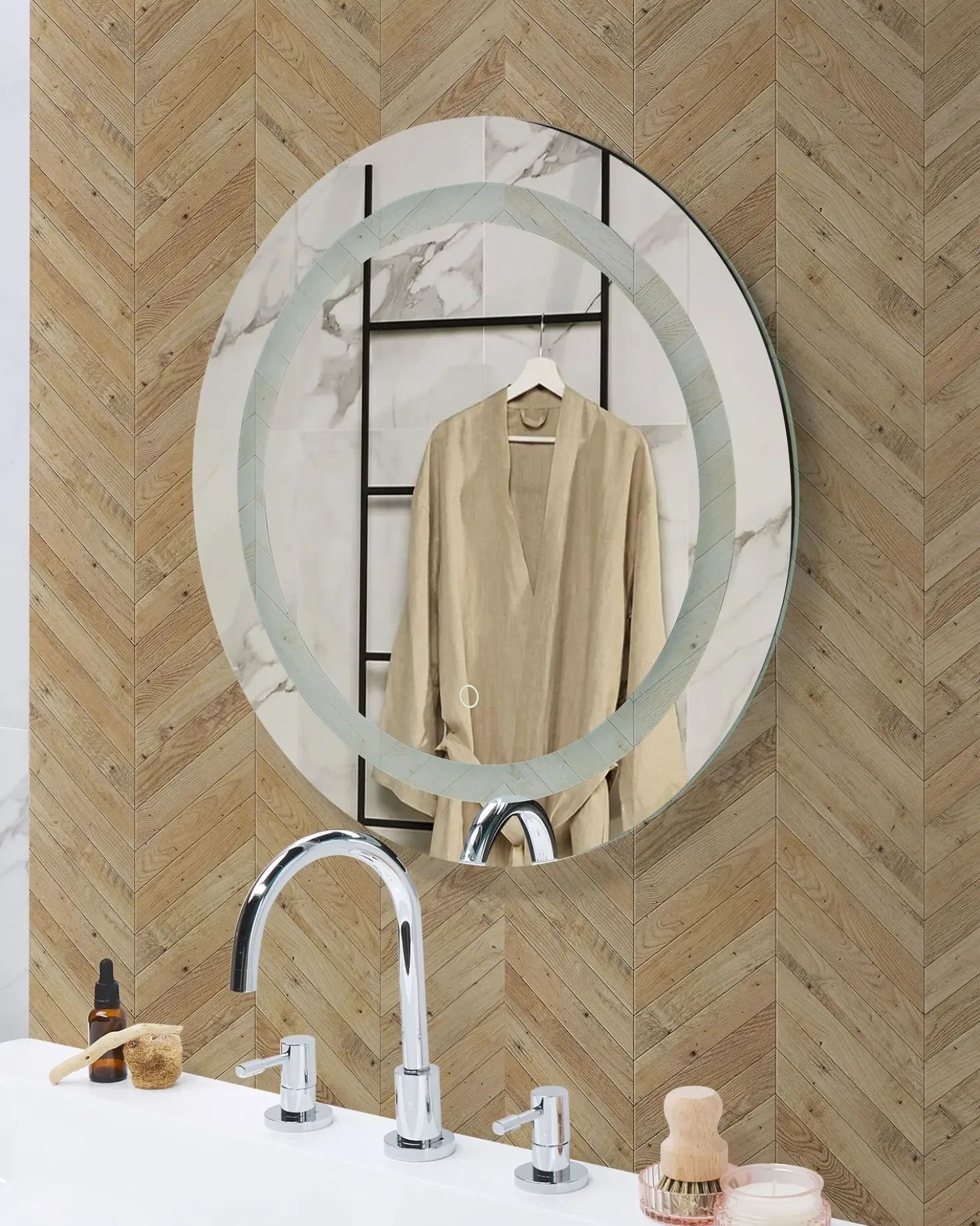 Specchio da bagno con luce LED SELUNE 58 cm 58 cm Argento