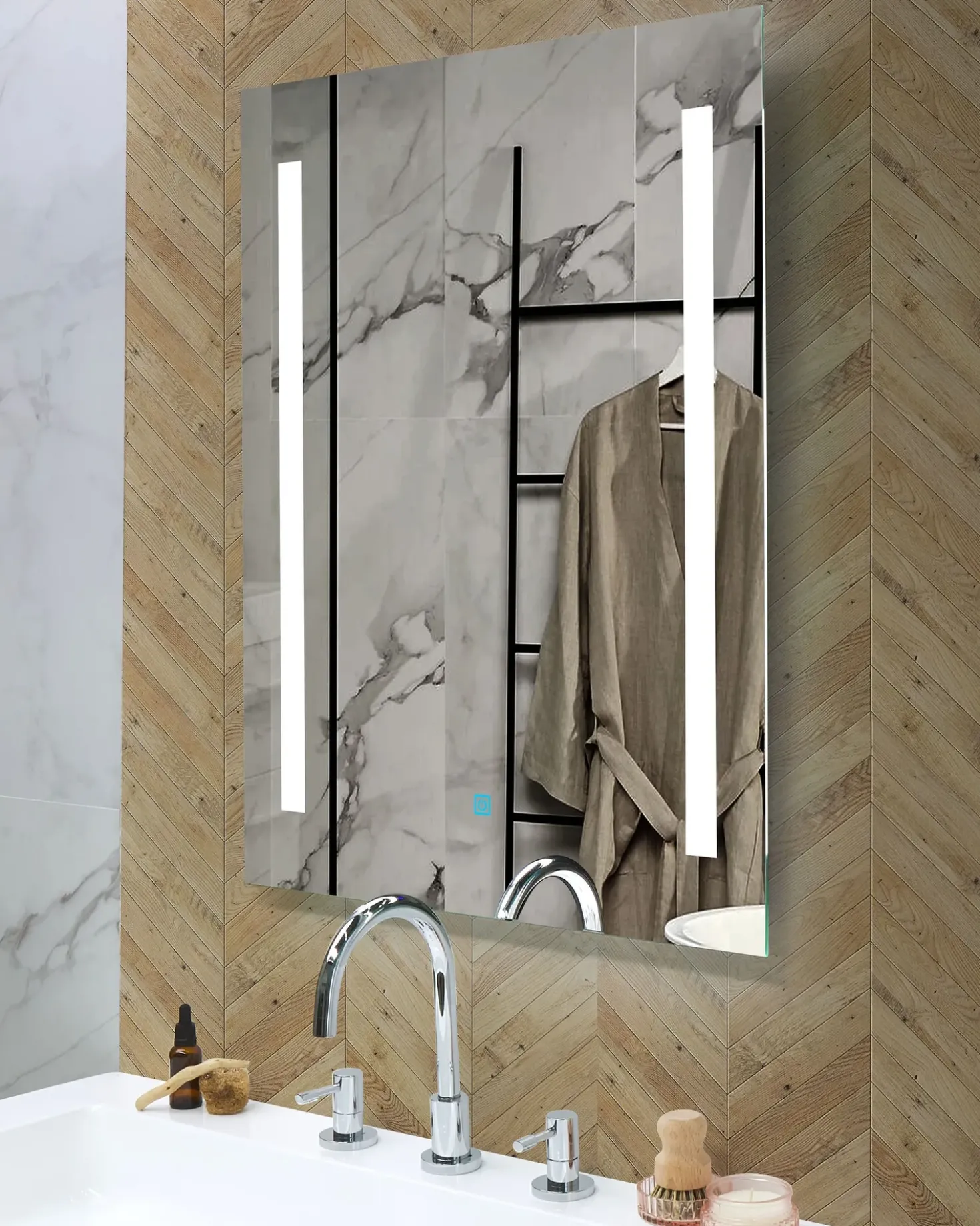 Specchio da bagno con luce LED MARTINET 70 cm 90 cm Argento