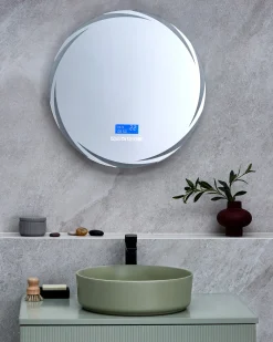Specchio da bagno con luce LED TANAY 60 cm 60 cm con altoparlante Bluetooth integrato Argento