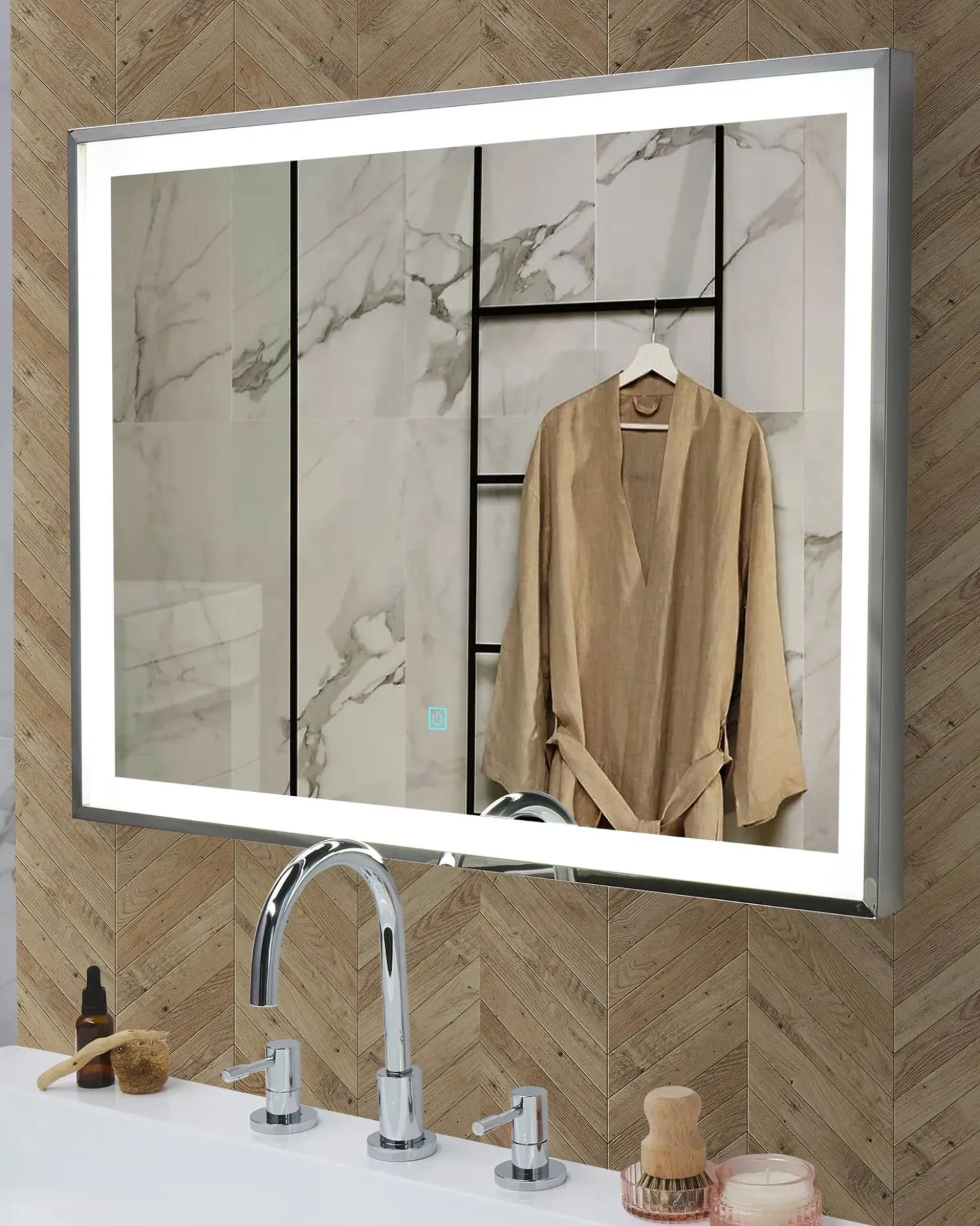 Specchio da bagno con luce LED ARGENS 80 cm 60 cm Argento