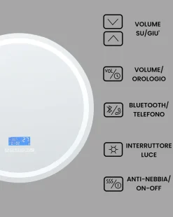 Specchio da bagno con luce LED BROGNON 60 cm 60 cm con altoparlante Bluetooth integrato Argento