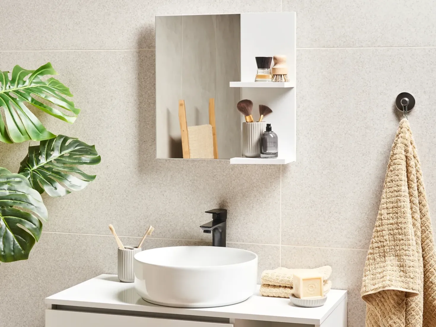 Specchio da parete con ripiano PELOTAS 45 cm 45 cm Bianco