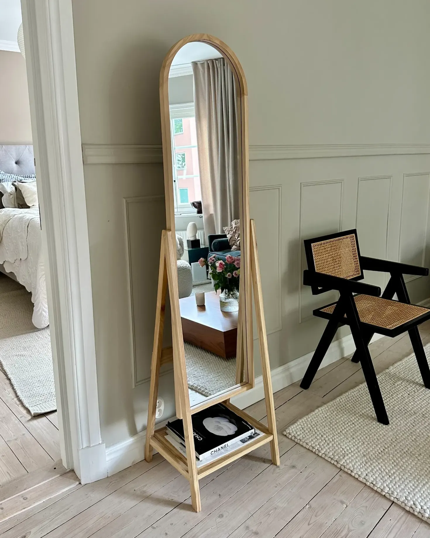 Specchio da parete con ripiano CHAMBERY 170 cm Legno di Paulownia Marrone chiaro
