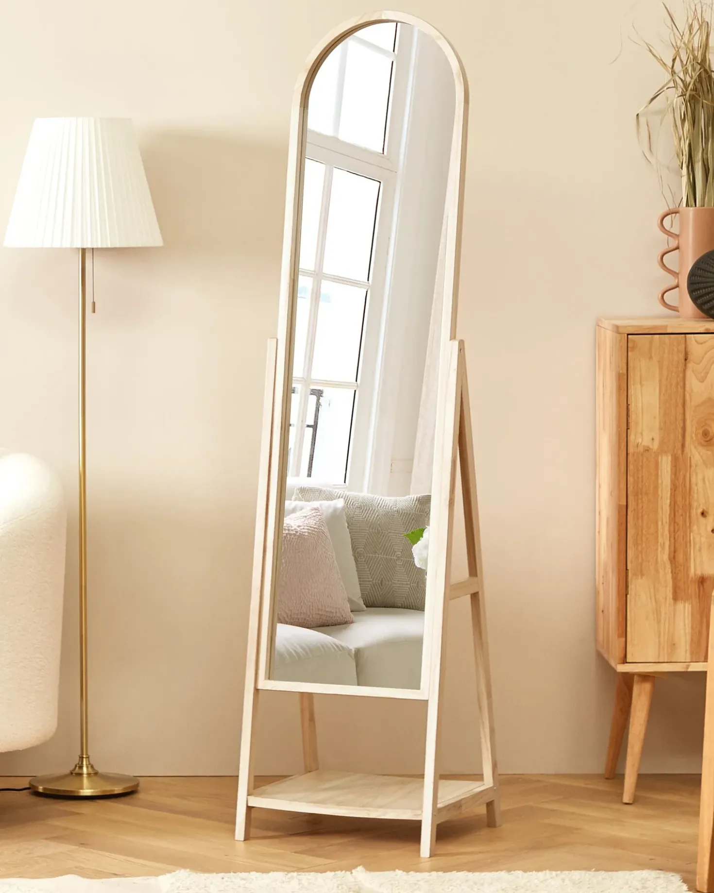 Specchio da parete con ripiano CHAMBERY 170 cm Legno di Paulownia Marrone chiaro