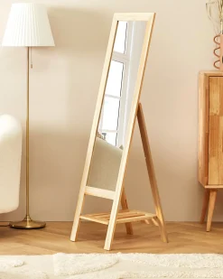 Specchio da parete con ripiano LUISANT 145 cm Legno di pino Marrone chiaro