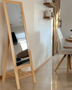 Specchio da parete con ripiano LUISANT 145 cm Legno di pino Marrone chiaro