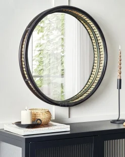 Specchio DAKSA 60 cm 60 cm Rattan Nero