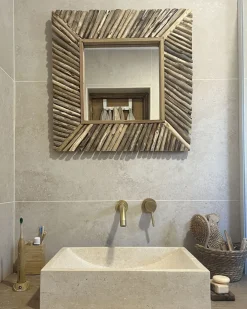 Specchio KANAB 60 cm 60 cm Legno di teak Marrone