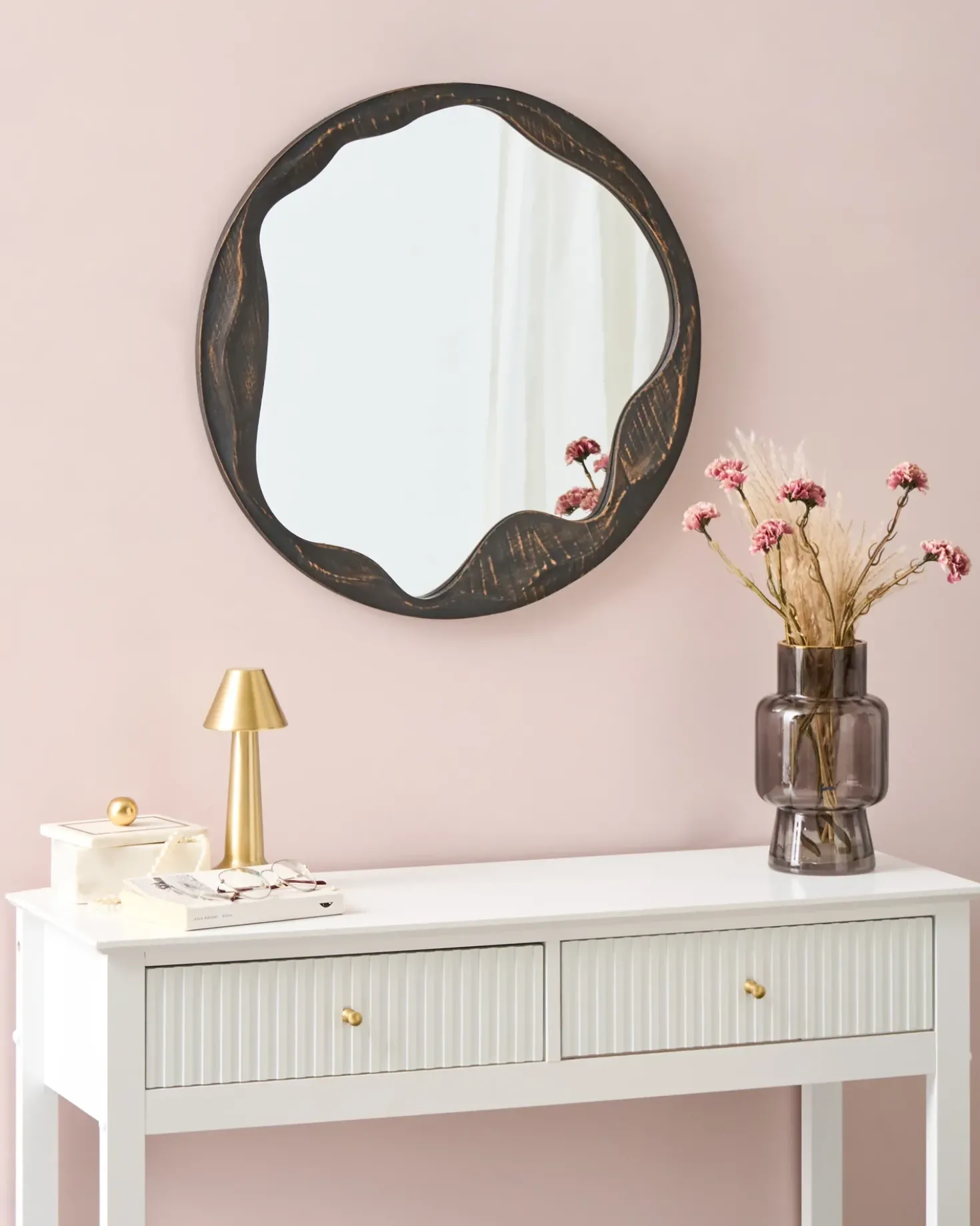 Specchio LANGON 60 cm 60 cm Legno di pino Marrone scuro