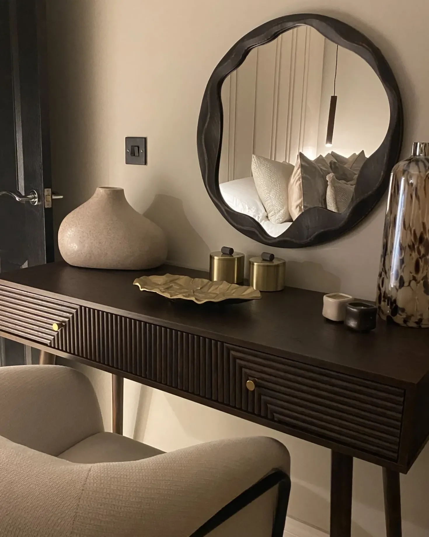 Specchio LANGON 60 cm 60 cm Legno di pino Marrone scuro