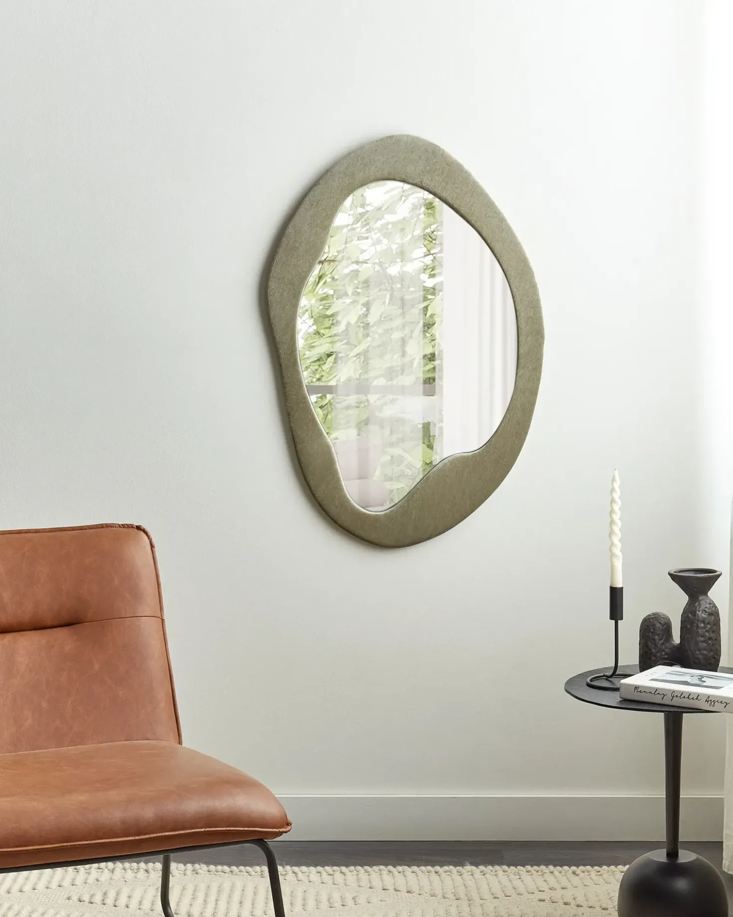 Specchio LENAX 59 cm 90 cm Velluto Verde oliva