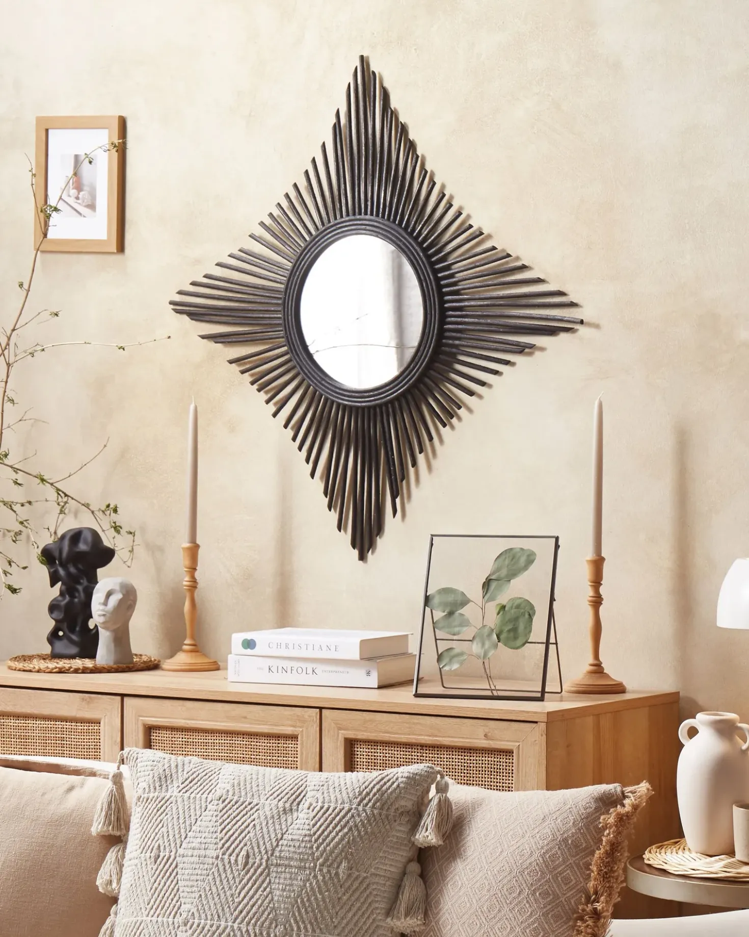 Specchio MAJENE 60 cm 60 cm Rattan Nero