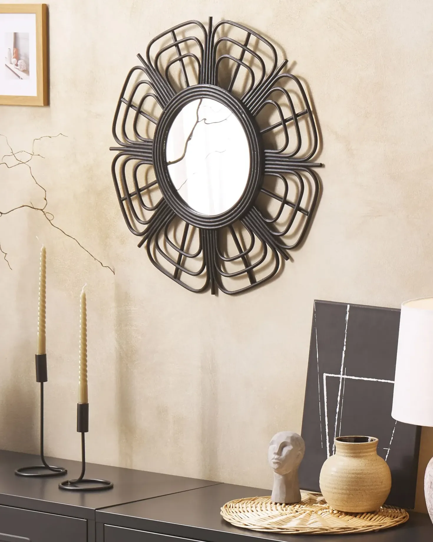 Specchio PASAKU 60 cm 60 cm Rattan Nero